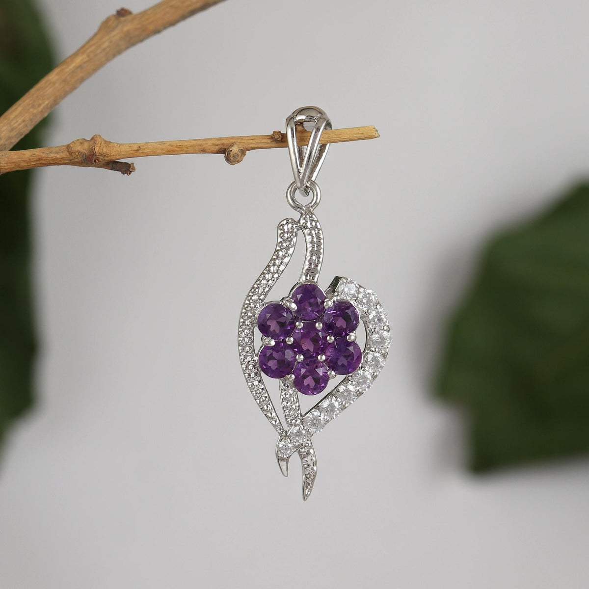 Natural African Amethyst Pendant-February Birthstone-Gemstone Flower Pendant-925 Sterling Silver Jewelry-Handmade Jewelry-Gift for wife