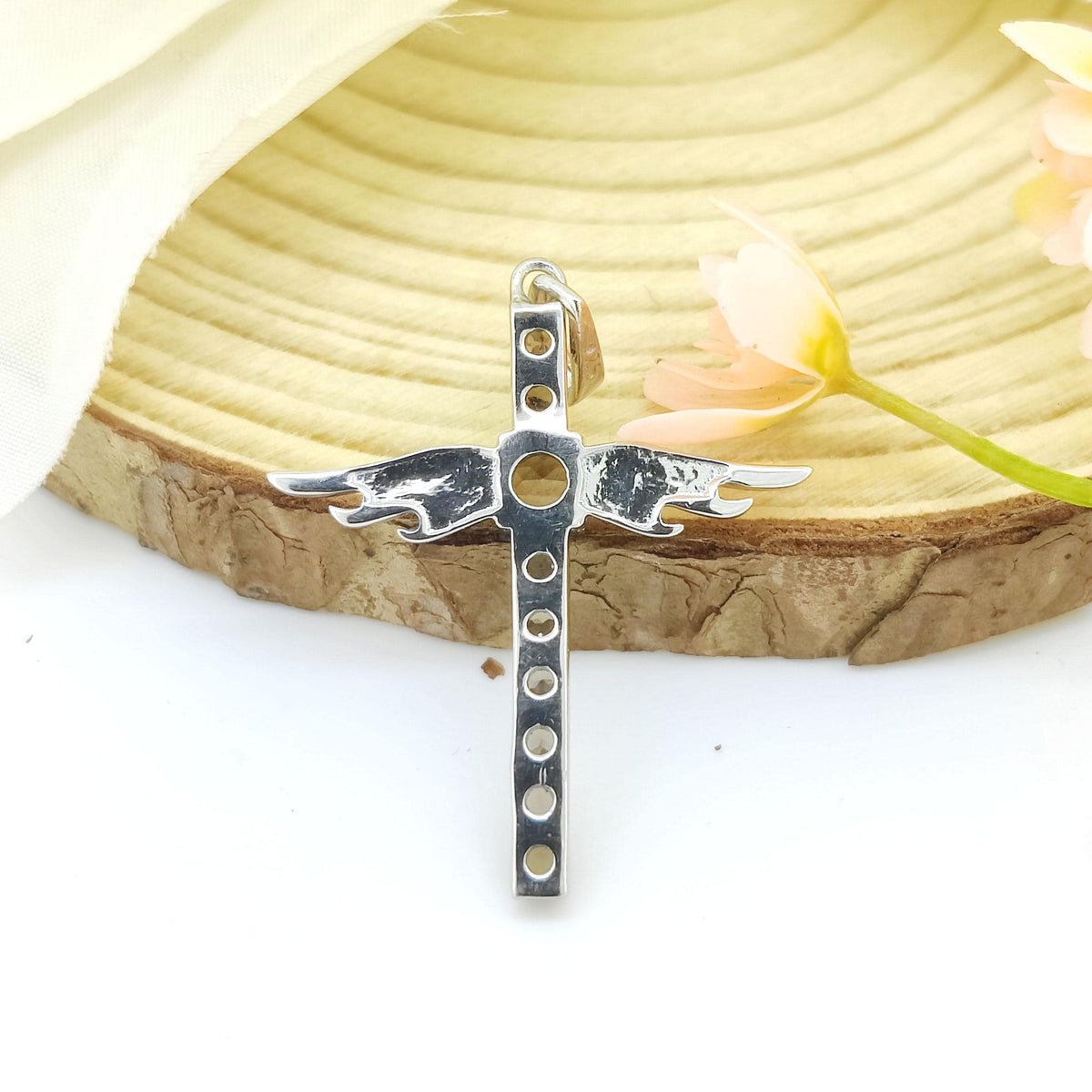 Smoky Quartz Cross Pendant: Sterling Silver Feather Jewelry, June Birthstone