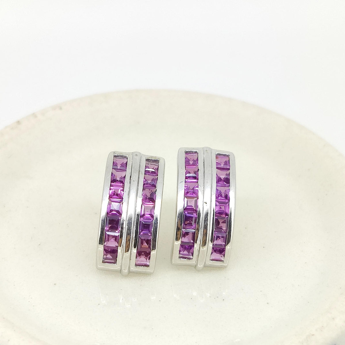 Natural Rhodolite Garnet Stud Earring-Square Cut Pink Gemstone-925 Sterling Silver Jewelry-January Birthstone Earrings-Rhodolite Jewelry