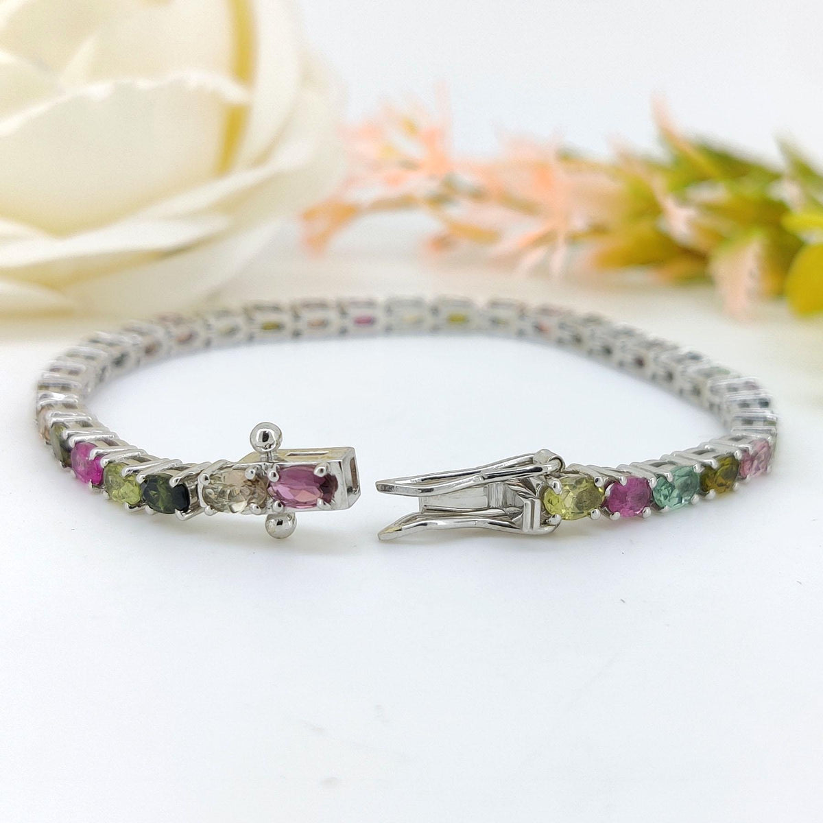 Natural Multi Tourmaline Tennis Bracelet-925 Sterling Silver-Oval Cut Gemstone-October Birthstone Jewelry-Tourmaline Jewelry-Gift for wife