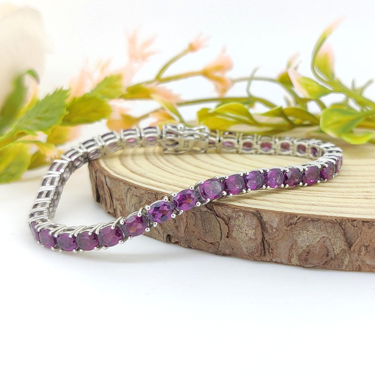 Natural Rhodolite Garnet Tennis Bracelet-Oval Cut Gemstone-June Birthstone Jewelry-925 Sterling Silver Bracelet-Rhodolite Garnet Jewelry