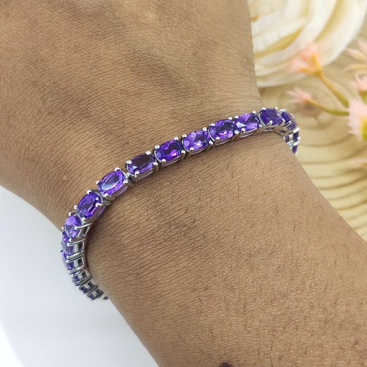 Amethyst Tennis Bracelet-925 Sterling Silver-February Birthstone Jewelry-Amethyst Jewelry