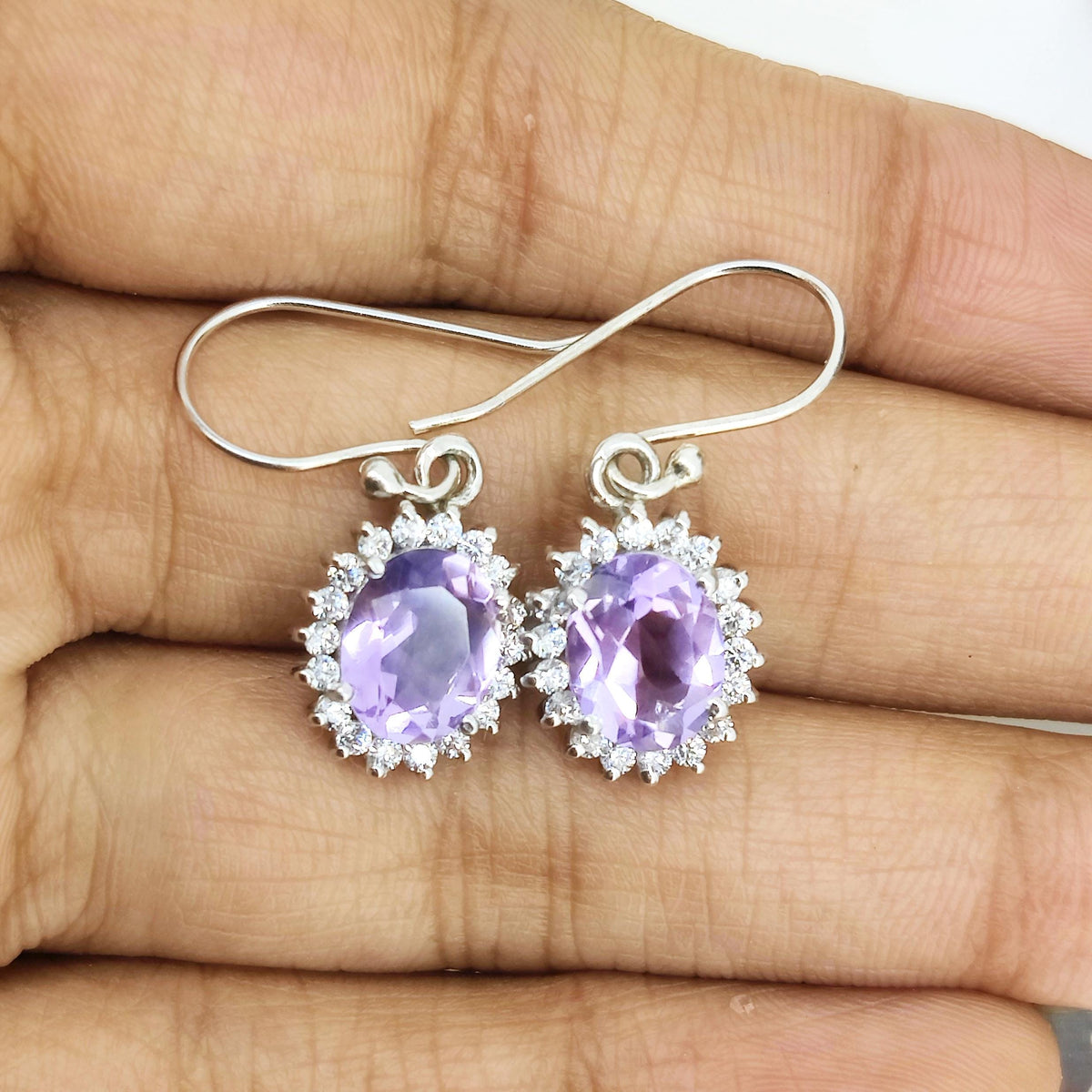 Natural Amethyst Earring-Gemstone Cluster Earring-925 Sterling Silver Jewelry-Purple Amethyst Jewelry-February Birthstone-Gift for Wedding