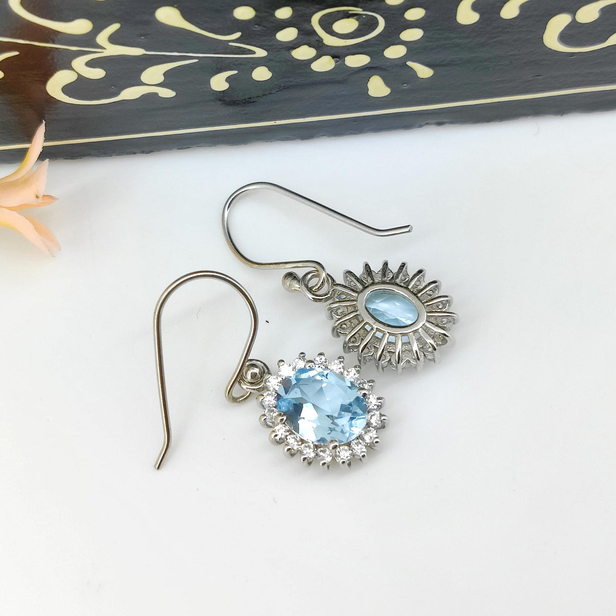 Natural Blue Topaz Earring-Sterling Silver -December Birthstone-Blue Topaz Jewelry-Gift For Wife