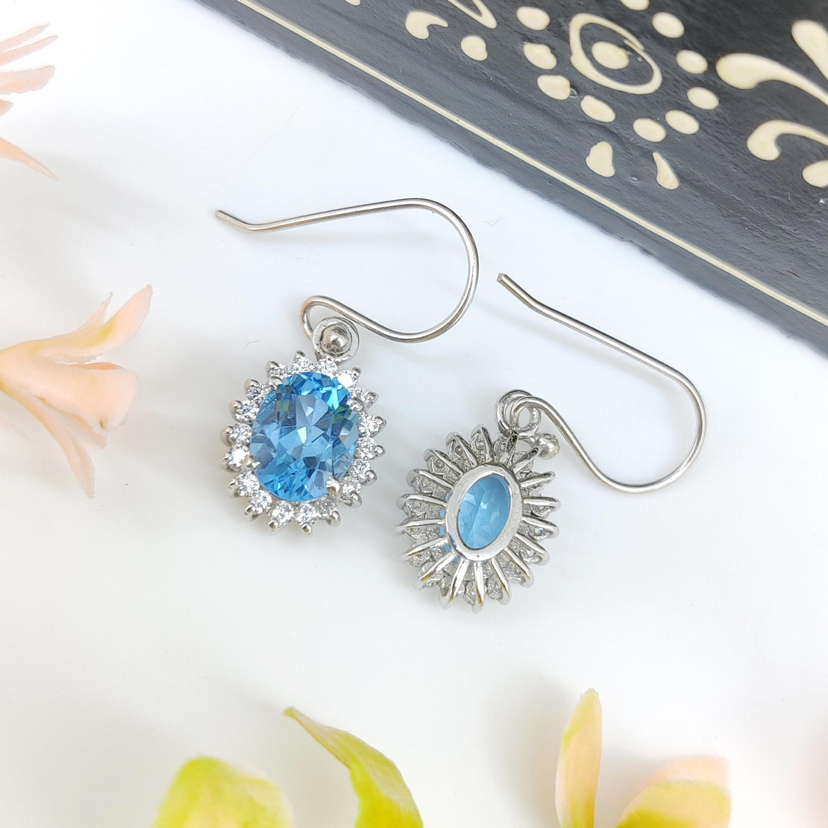 Swiss Blue Topaz Dangle Earring-925 Sterling Silver-Blue Topaz Jewelry-December Birthstone