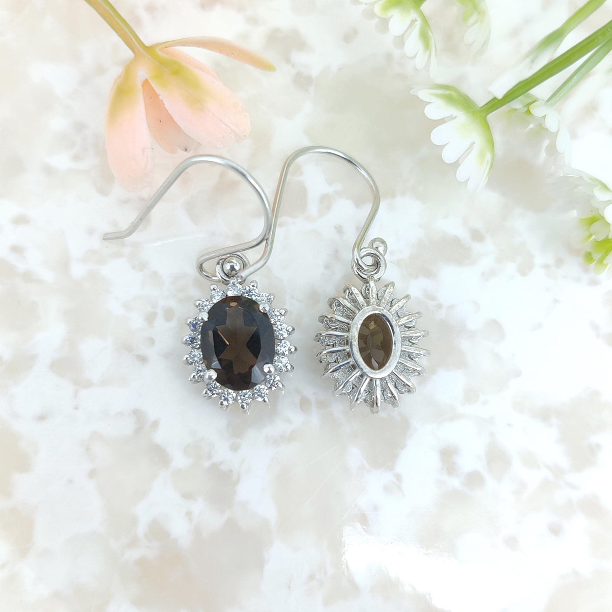Smoky Quartz Dangle Earrings: Sterling Silver Gemstone Cluster