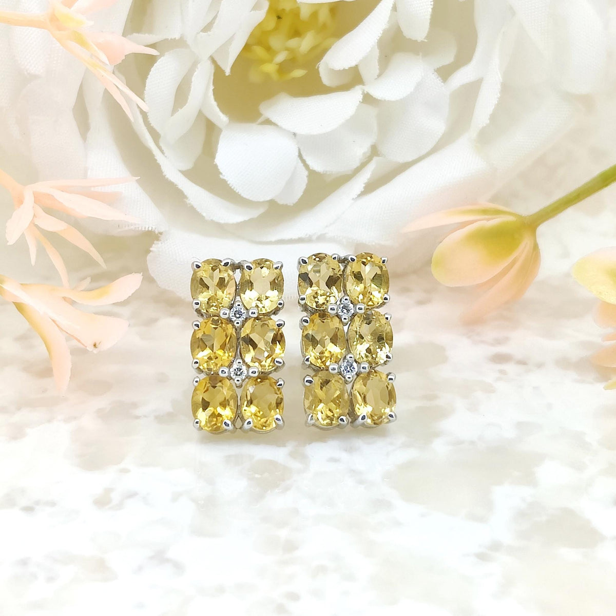 Natural Citrine Stud-925 Sterling Silver-Oval Gemstone Earring-Cubic Zircon-November Birthstone Jewelry-Yellow Citrine Jewelry-Gift for wife