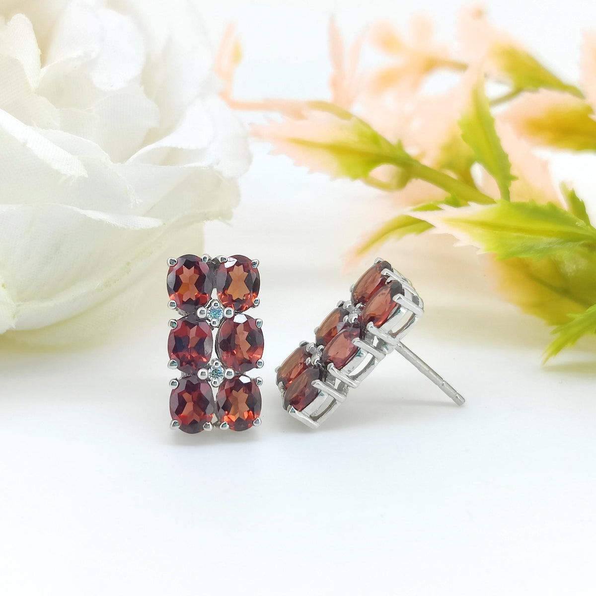 Garnet Sterling Silver Stud Earrings: January Birthstone Jewelry