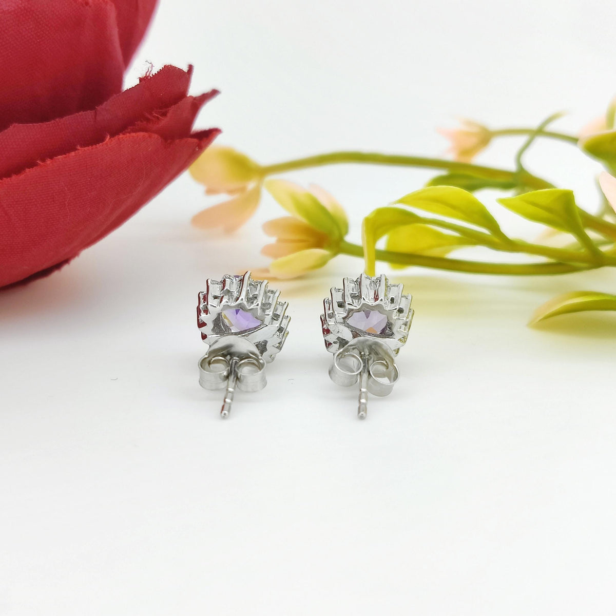 Natural Amethyst Stud Earring-Oval Gemstone-February Birthstone Earrings-925 Sterling Silver-Purple Amethyst Jewelry-Gift for mother's Day