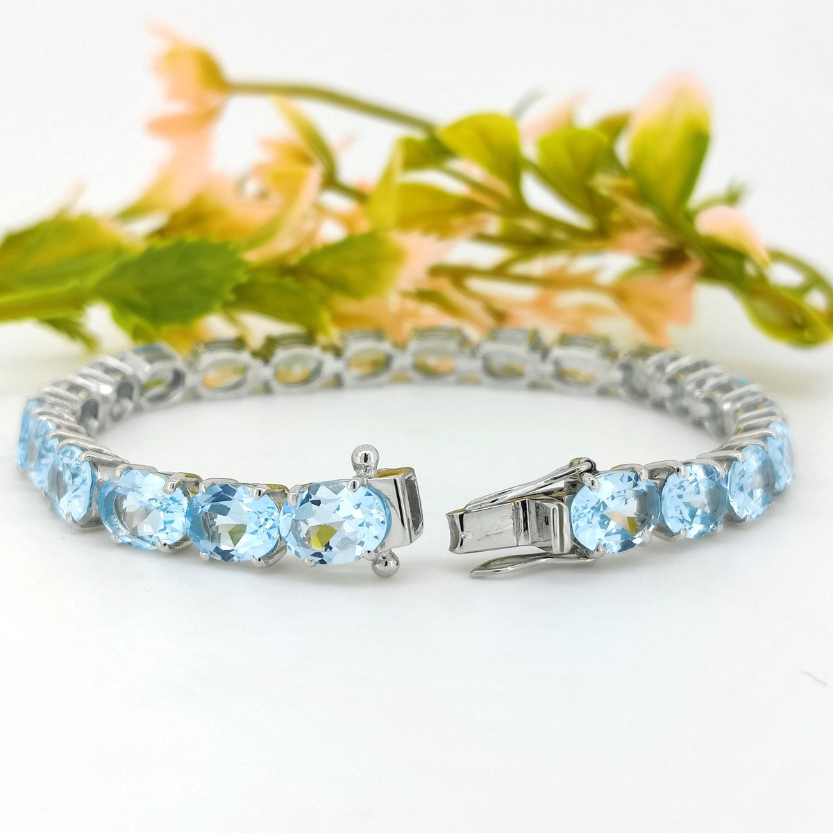Natural Blue Topaz Bracelet-925 Sterling Silver-Oval Gemstone Tennis Bracelet-Blue Topaz Jewelry-December Birthstone Jewelry-Birthday Gift