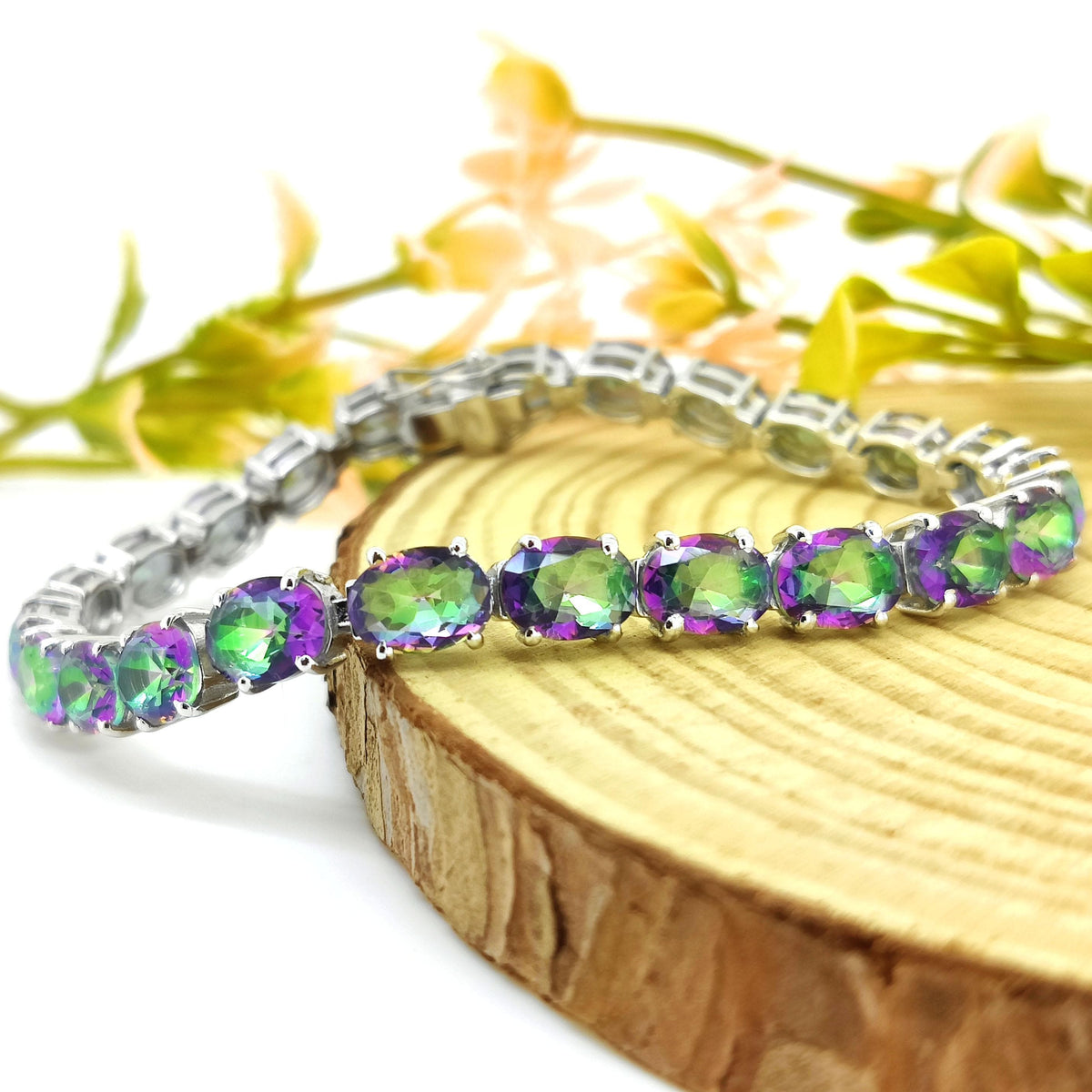 Mystic Topaz Tennis Bracelet, Sterling Silver, Oval Gemstone, November Birthstone