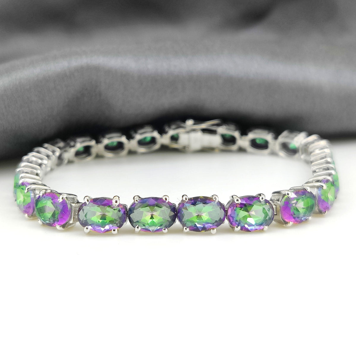 Mystic Topaz Tennis Bracelet, Sterling Silver, Oval Gemstone, November Birthstone