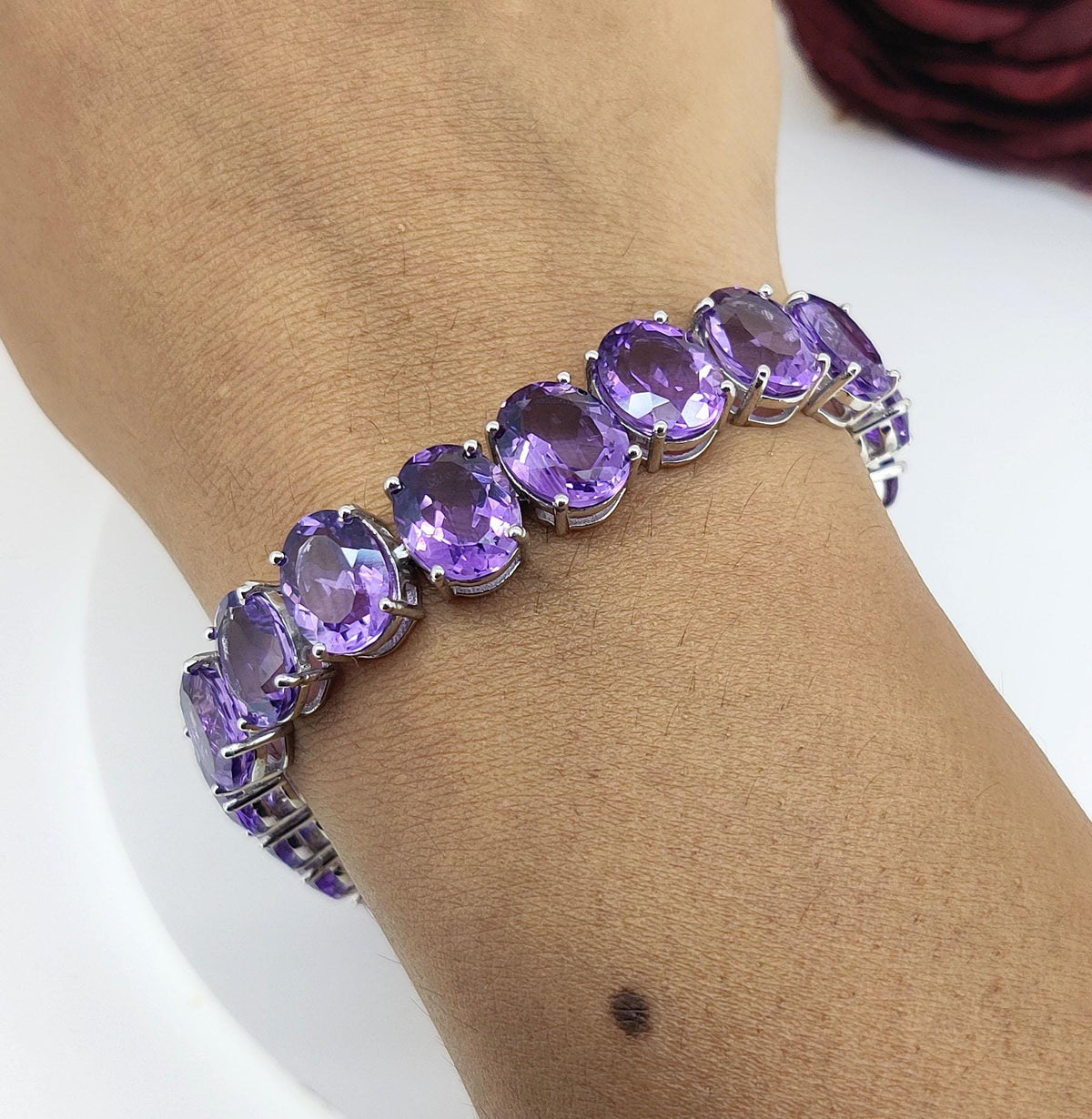 Amethyst Tennis Bracelet-925 Sterling Silver Jewelry-11x9mm Oval Bracelet-February Birthstone Jewelry-Purple Amethyst Jewelry-Gift for her