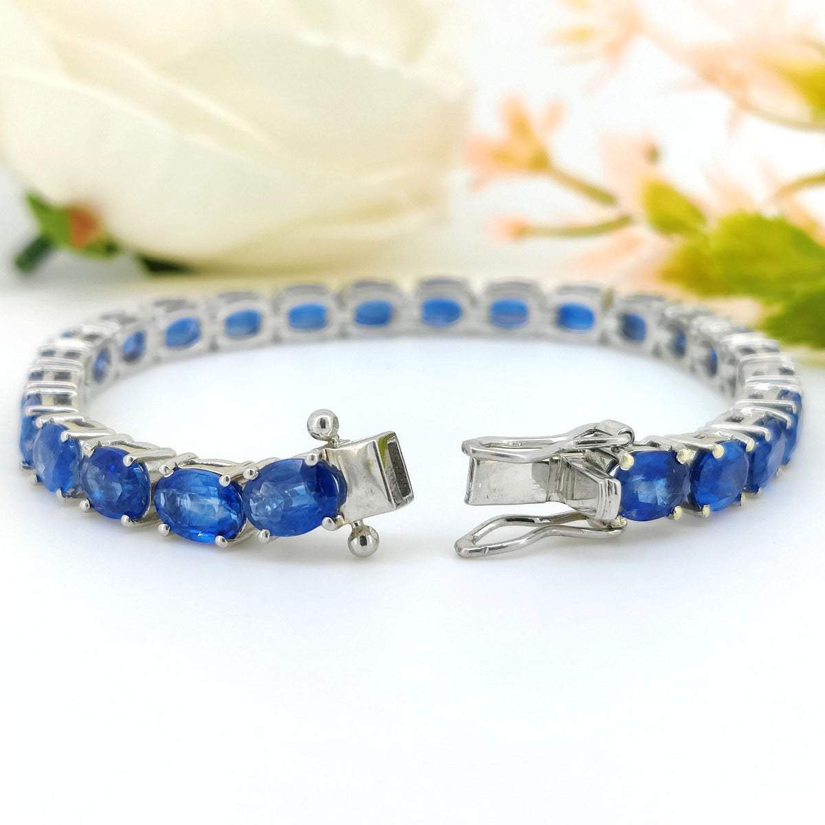 Natural Kyanite Tennis Bracelet-7x5mm Oval Gemstone Bracelet-925 Sterling Silver Jewelry-September Birthstone Jewelry-Blue Kyanite Jewelry