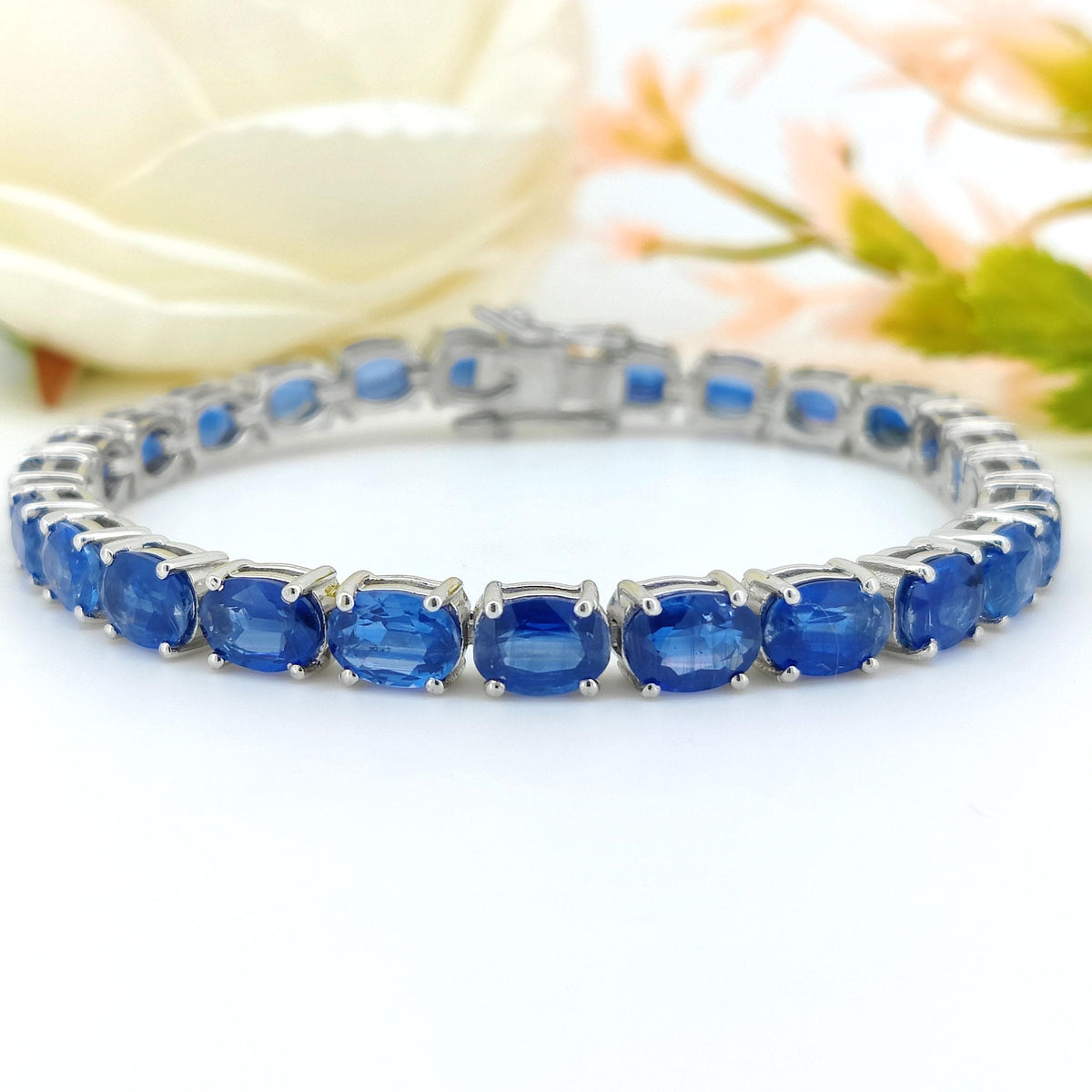 Natural Kyanite Tennis Bracelet-7x5mm Oval Gemstone Bracelet-925 Sterling Silver Jewelry-September Birthstone Jewelry-Blue Kyanite Jewelry