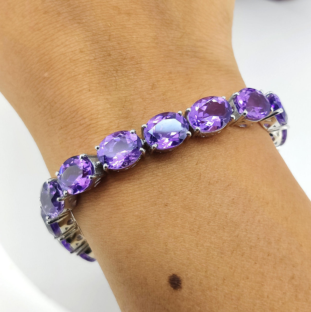Genuine Amethyst Tennis Bracelet-10x8mm Oval Cut Gemstone Bracelet-925 Sterling Silver Jewelry-February Birthstone-Purple Amethyst Jewelry