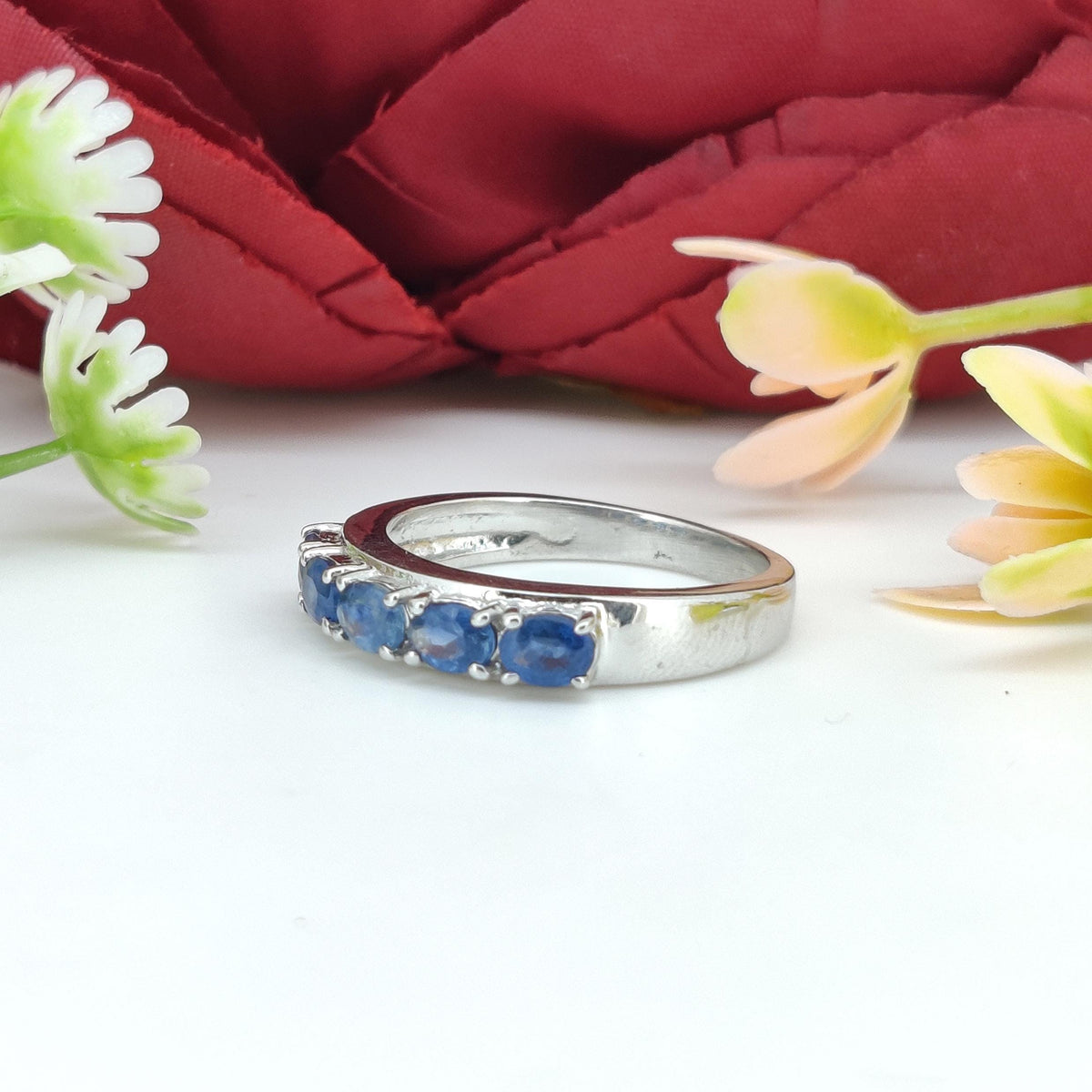 Oval Blue Sapphire Ring: Sterling Silver September Birthstone