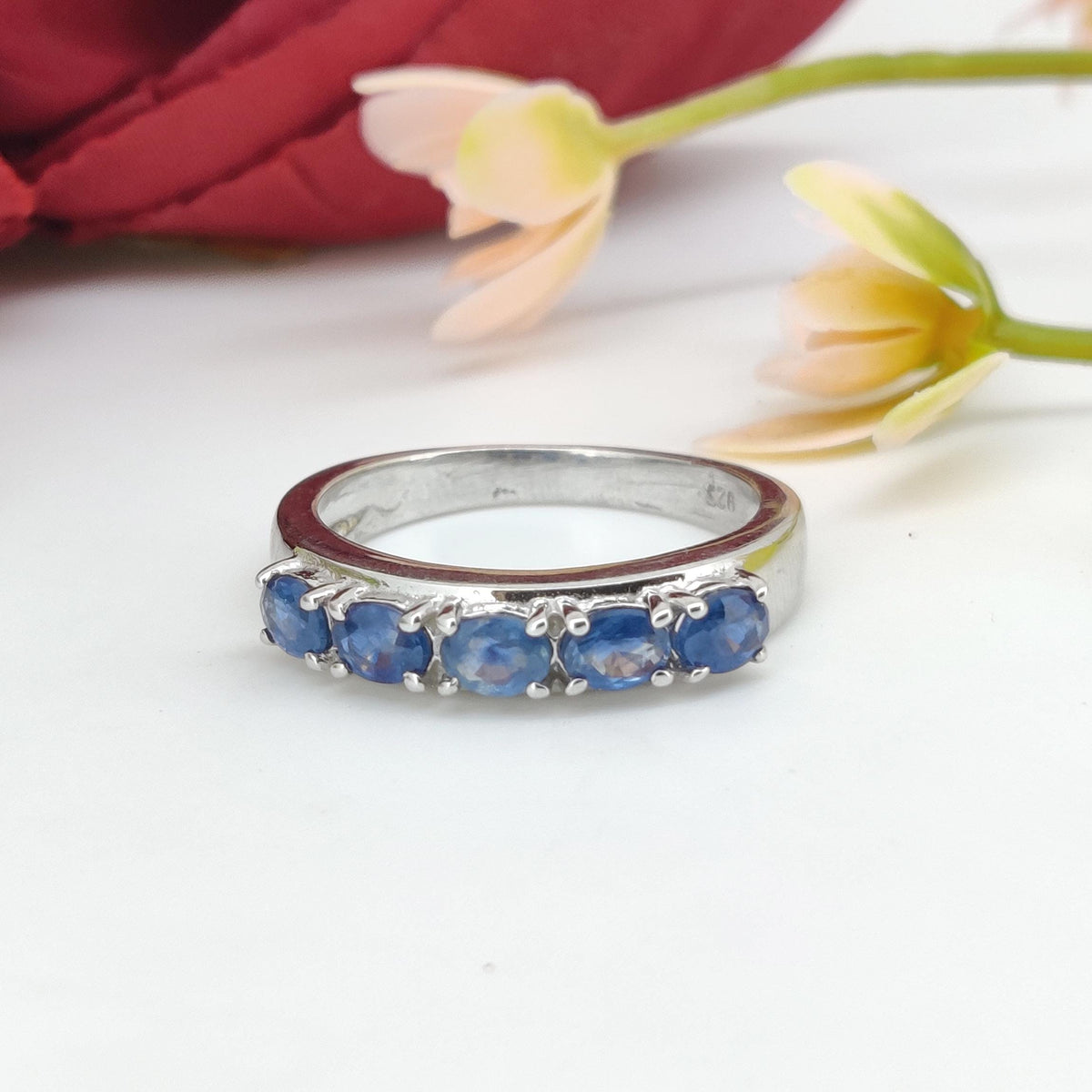 Oval Blue Sapphire Ring: Sterling Silver September Birthstone
