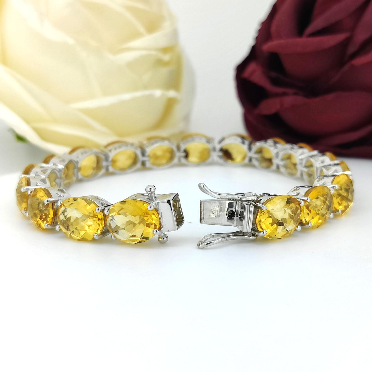 Natural Citrine Tennis Bracelet-925 Sterling Silver Jewelry-10x8mm Oval Gemstone Bracelet-November Birthstone Jewelry-Yellow Citrine Jewelry