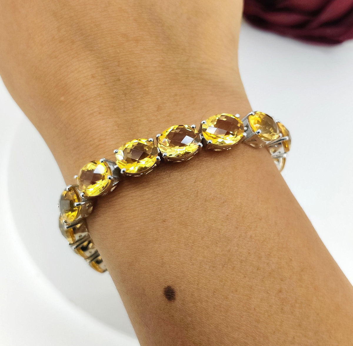 Natural Citrine Tennis Bracelet-925 Sterling Silver Jewelry-10x8mm Oval Gemstone Bracelet-November Birthstone Jewelry-Yellow Citrine Jewelry