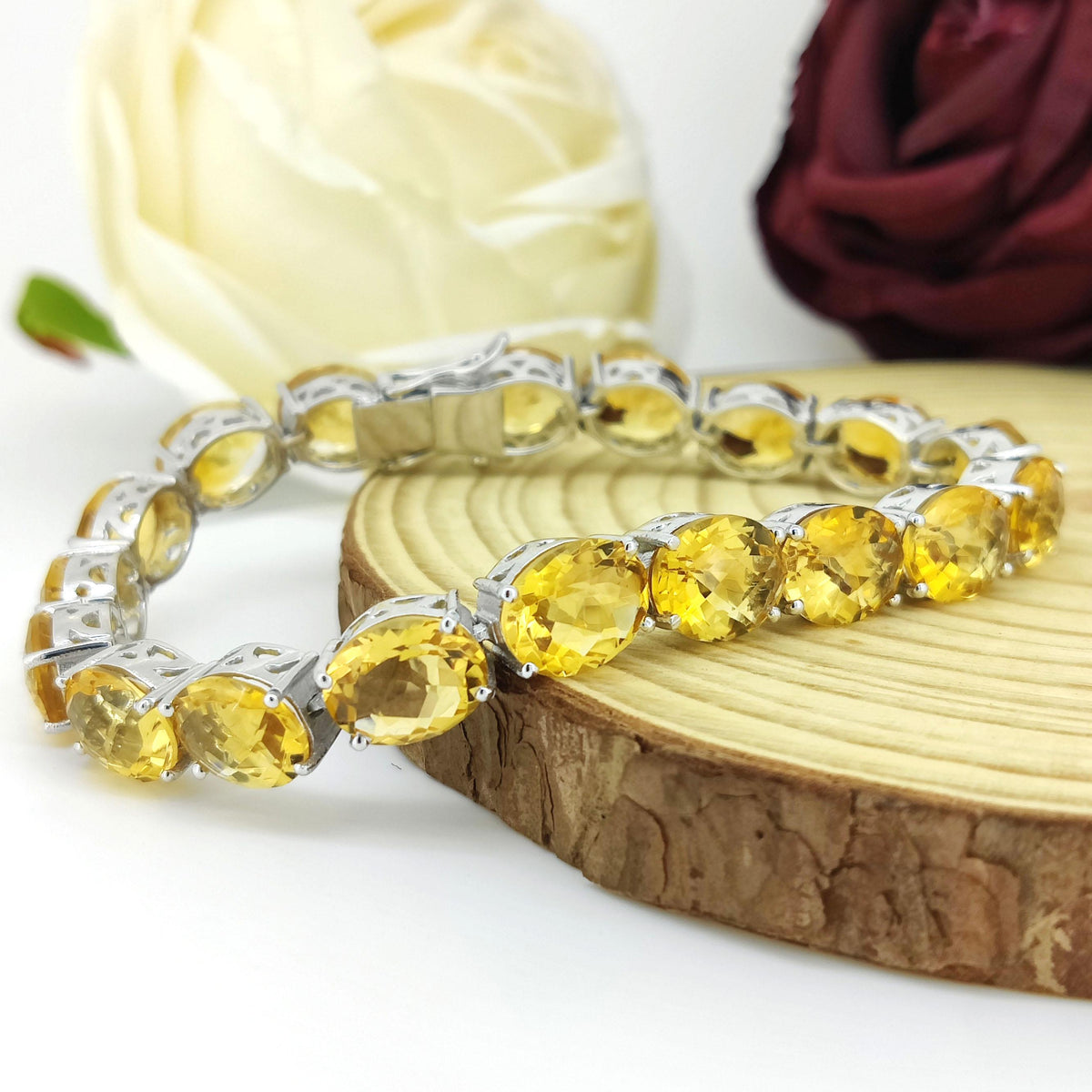 Natural Citrine Tennis Bracelet-925 Sterling Silver Jewelry-10x8mm Oval Gemstone Bracelet-November Birthstone Jewelry-Yellow Citrine Jewelry