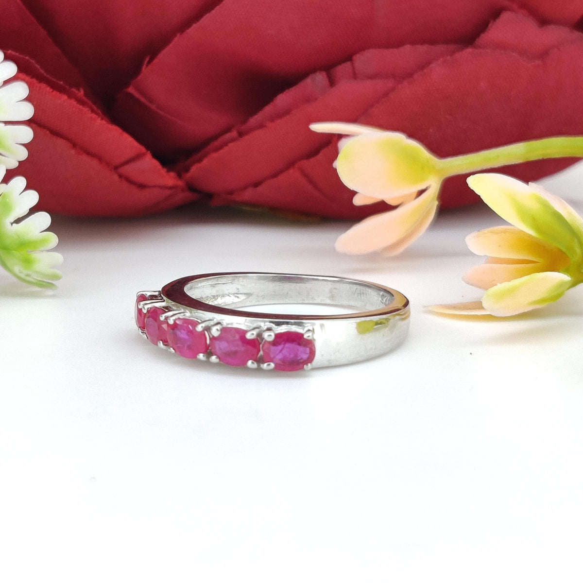 Oval Ruby Ring: Minimalist Sterling Silver July Birthstone