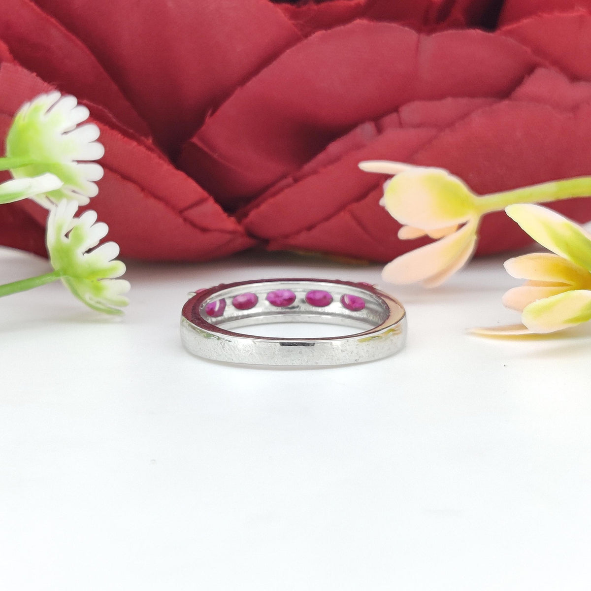 Oval Ruby Ring: Minimalist Sterling Silver July Birthstone