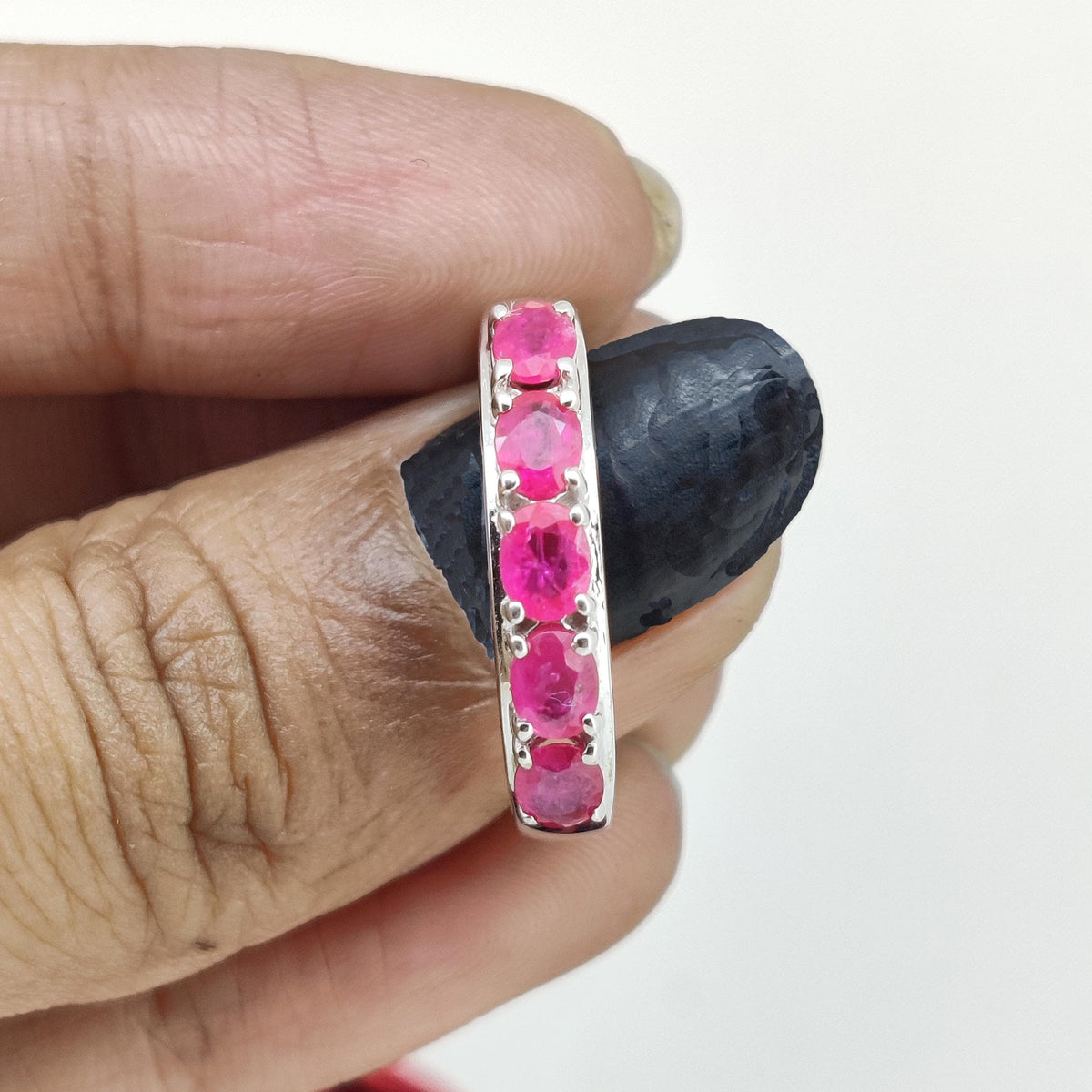 Oval Ruby Ring: Minimalist Sterling Silver July Birthstone