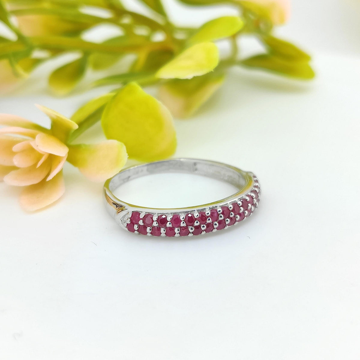 Natural Ruby Gemstone Ring-925 Sterling Silver Jewelry-Round Gemstone-July Birthstone Stackable Ring-Minimalist Ruby Jewelry-Engagement Gift