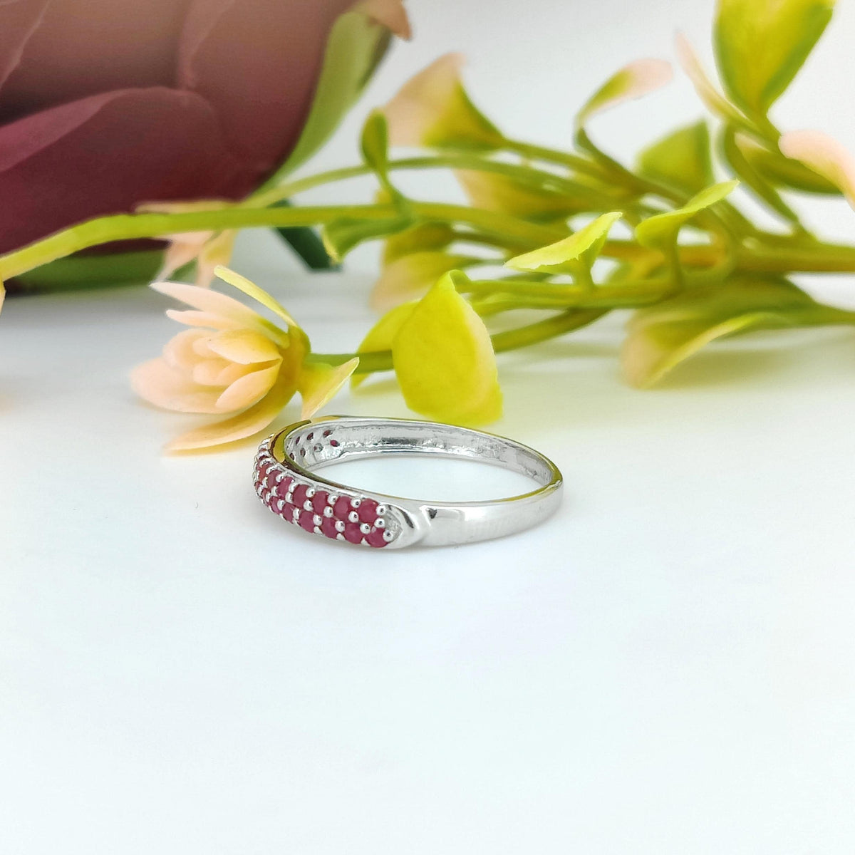 Natural Ruby Gemstone Ring-925 Sterling Silver Jewelry-Round Gemstone-July Birthstone Stackable Ring-Minimalist Ruby Jewelry-Engagement Gift