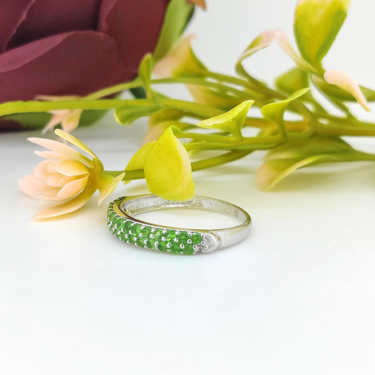 Natural TSavorite Ring-925 Sterling Silver Jewelry-Round Gemstone Stackable Ring-Green TSavorite Jewelry-January Birthstone-Gift for women's