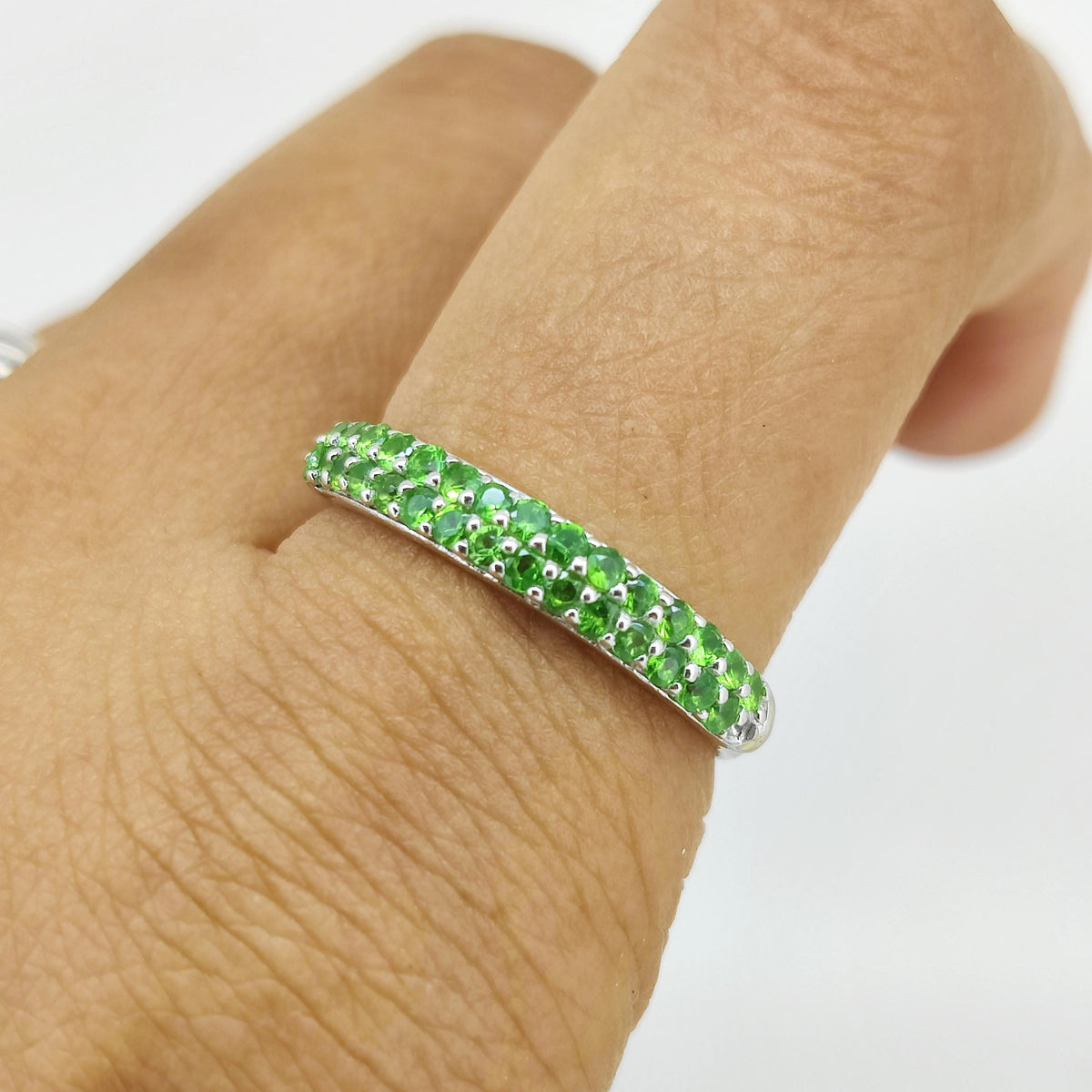 Natural TSavorite Ring-925 Sterling Silver Jewelry-Round Gemstone Stackable Ring-Green TSavorite Jewelry-January Birthstone-Gift for women's