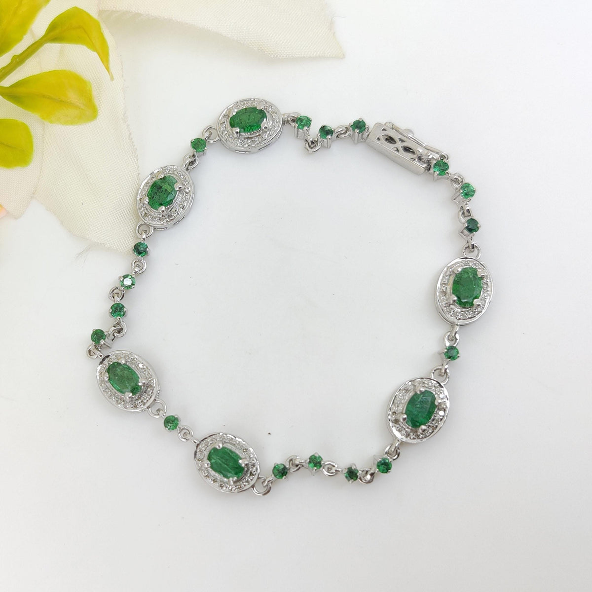 Natural Emerald Tennis Bracelet Sterling Silver May Birthstone Gift for Her