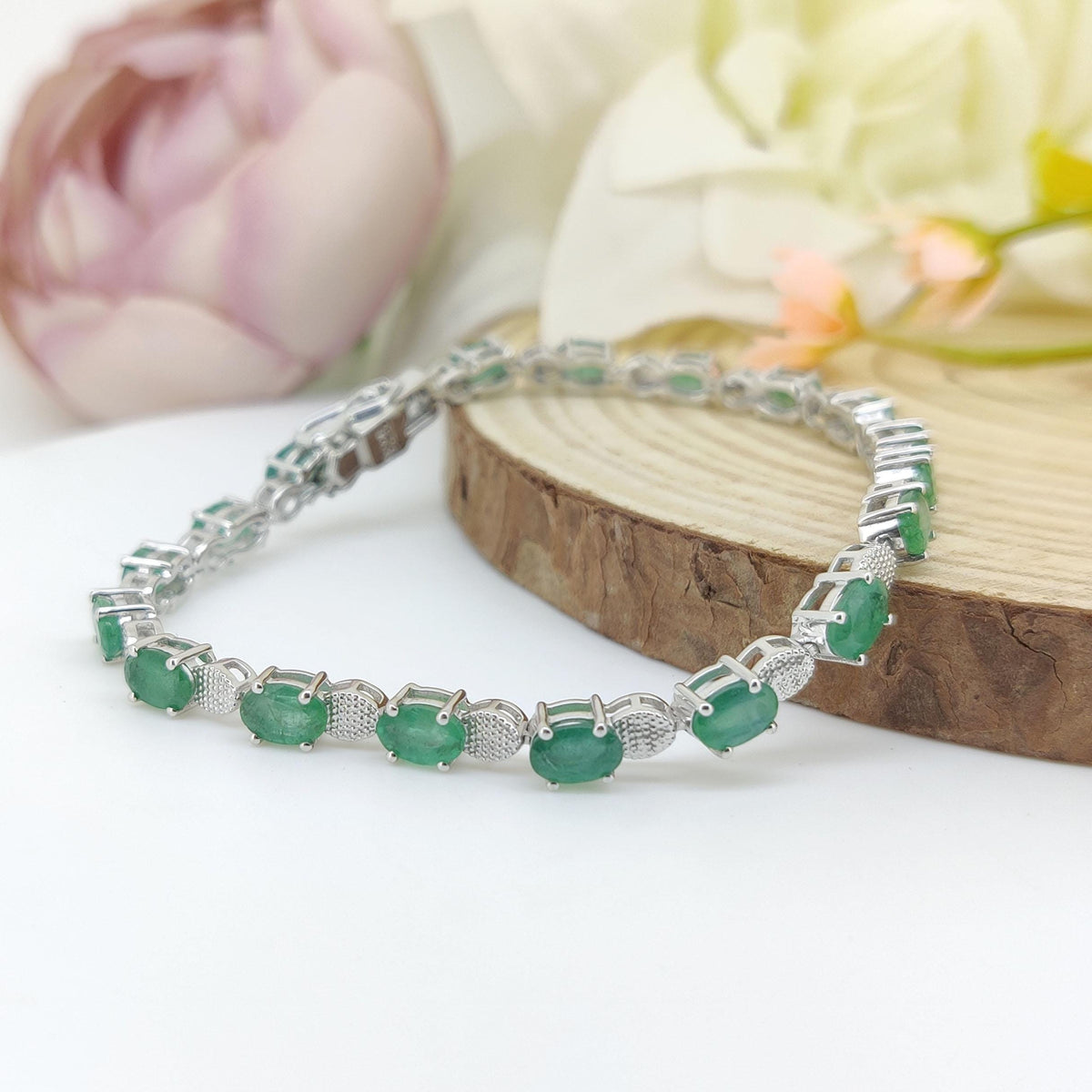 Oval Emerald Tennis Bracelet: Sterling Silver May Birthstone Jewelry