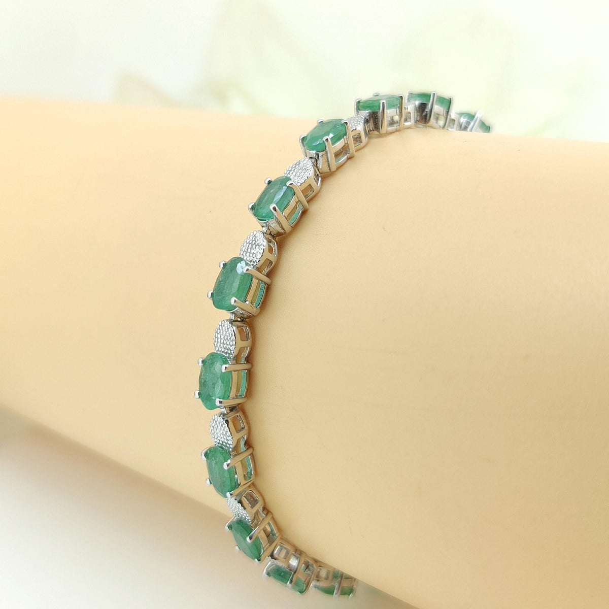 Oval Emerald Tennis Bracelet: Sterling Silver May Birthstone Jewelry