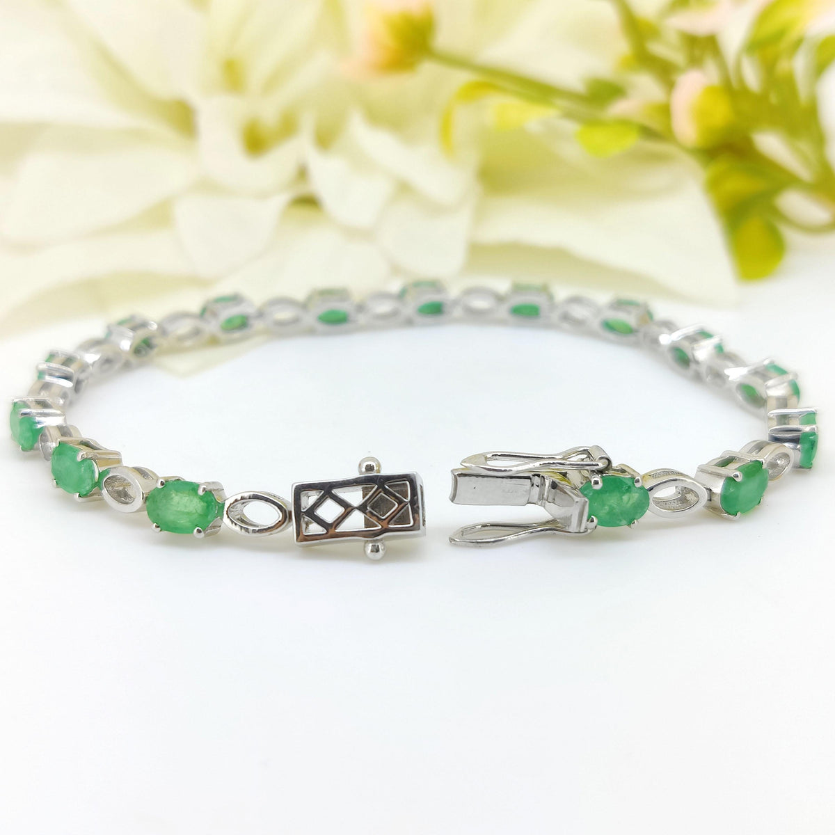 Natural Emerald Tennis Bracelet-925 Sterling Silver-May Birthstone- Emerald Jewelry