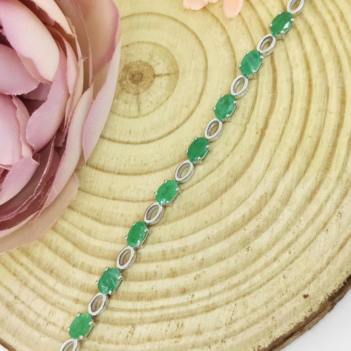 Natural Emerald Tennis Bracelet-925 Sterling Silver-May Birthstone- Emerald Jewelry