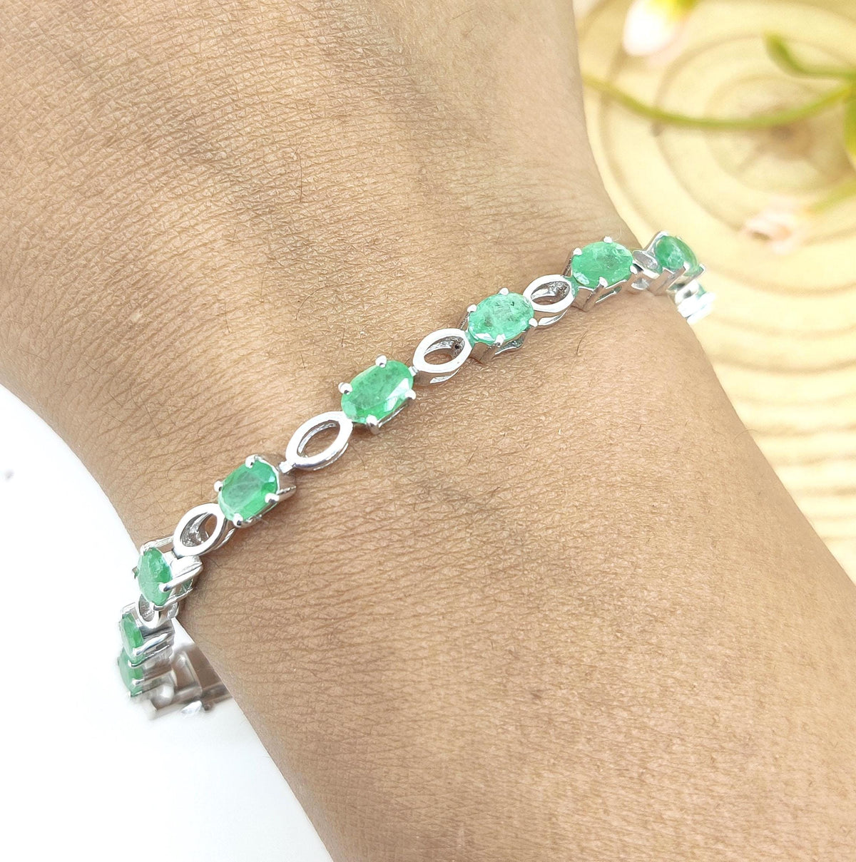 Natural Emerald Tennis Bracelet-925 Sterling Silver-May Birthstone- Emerald Jewelry