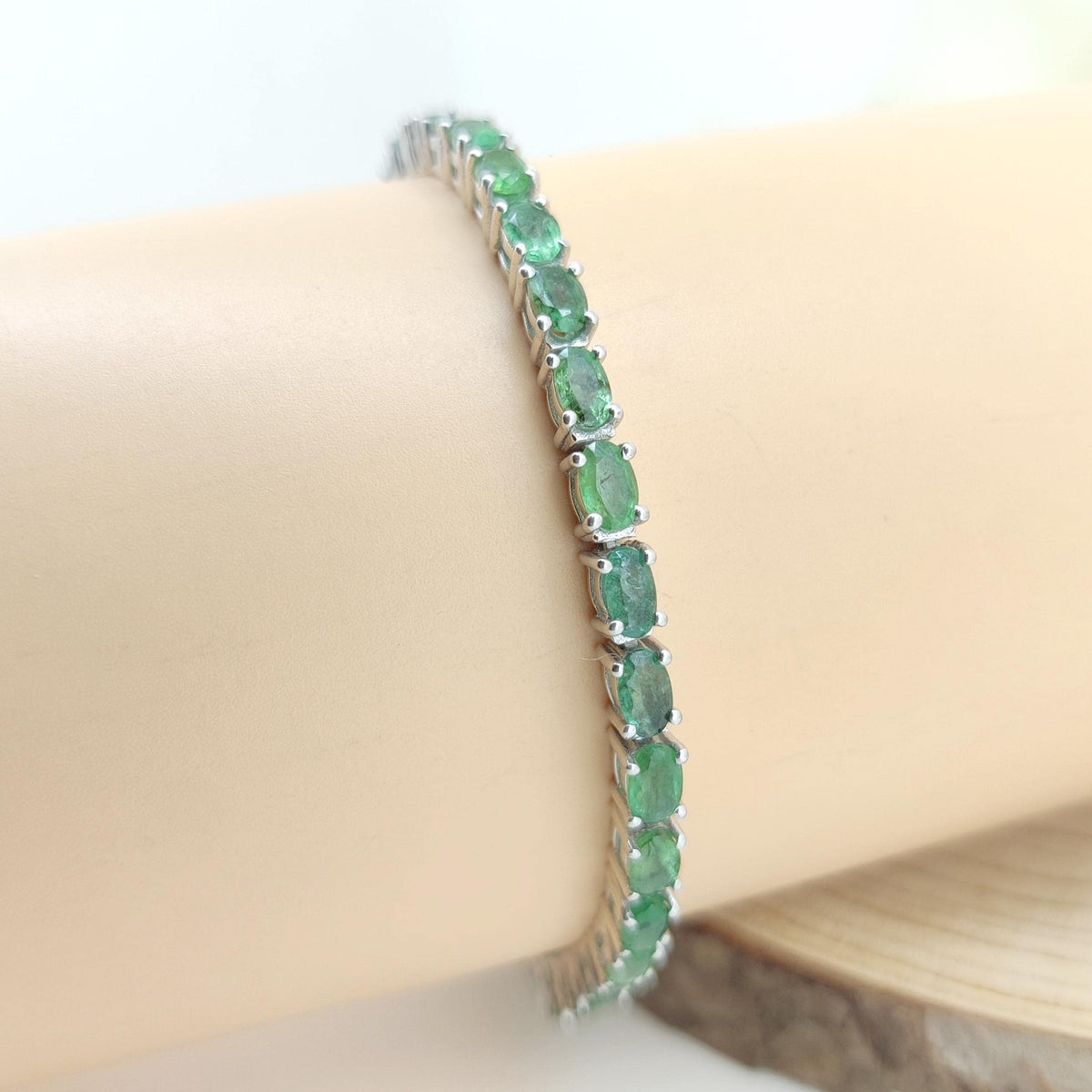 Natural Emerald Tennis Bracelet-925 Sterling Silver-May Birthstone-Green Emerald Jewelry