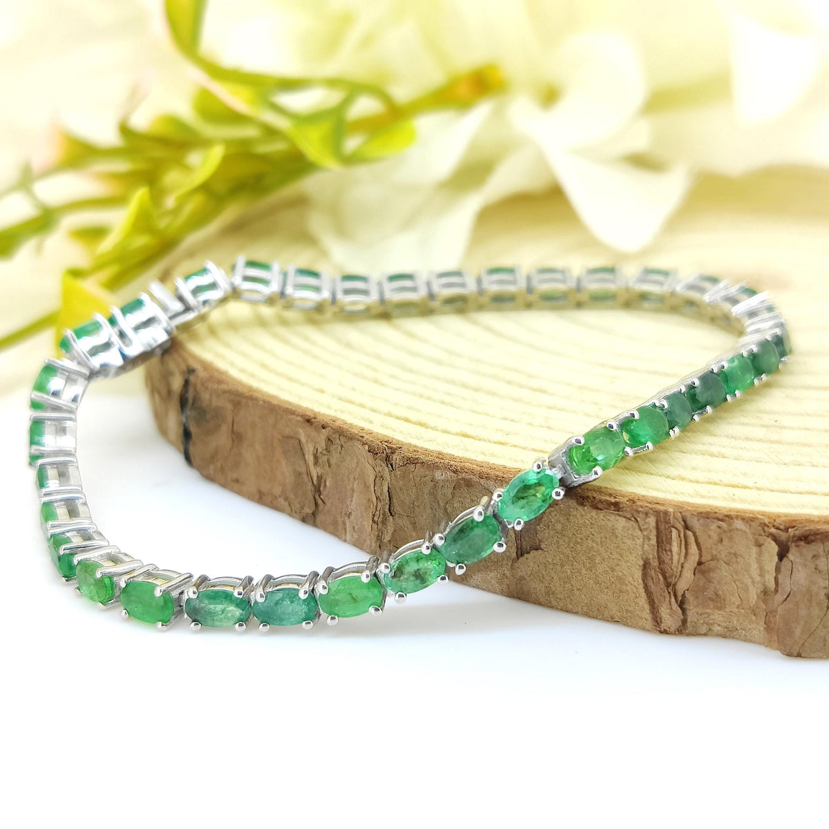 Natural Emerald Tennis Bracelet-925 Sterling Silver-May Birthstone-Green Emerald Jewelry