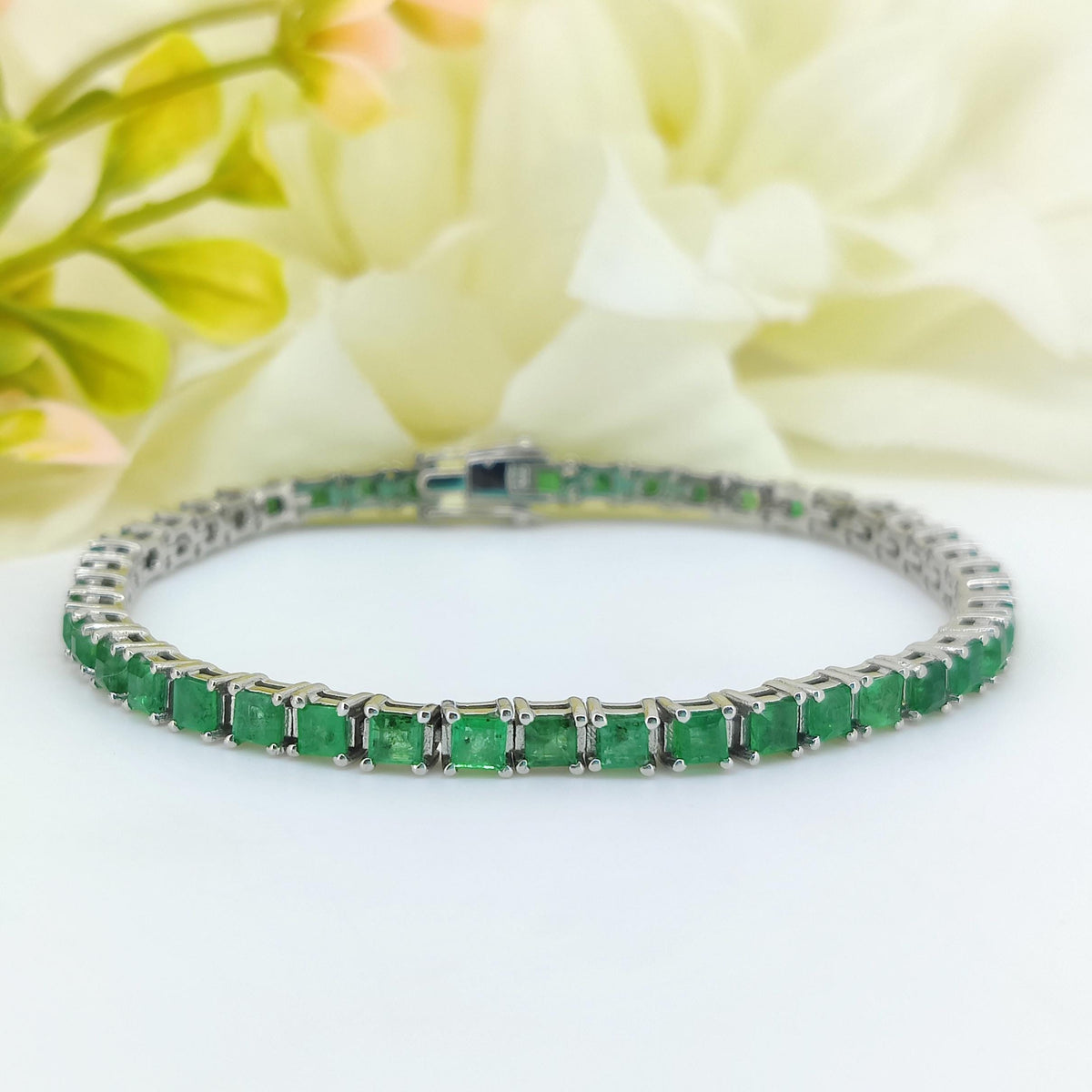 Emerald Tennis Bracelet-925 Sterling Silver Bracelet-Square Cut Gemstone Bracelet-Emerald Jewelry-Christmas Gift-Women's Jewelry for Gift
