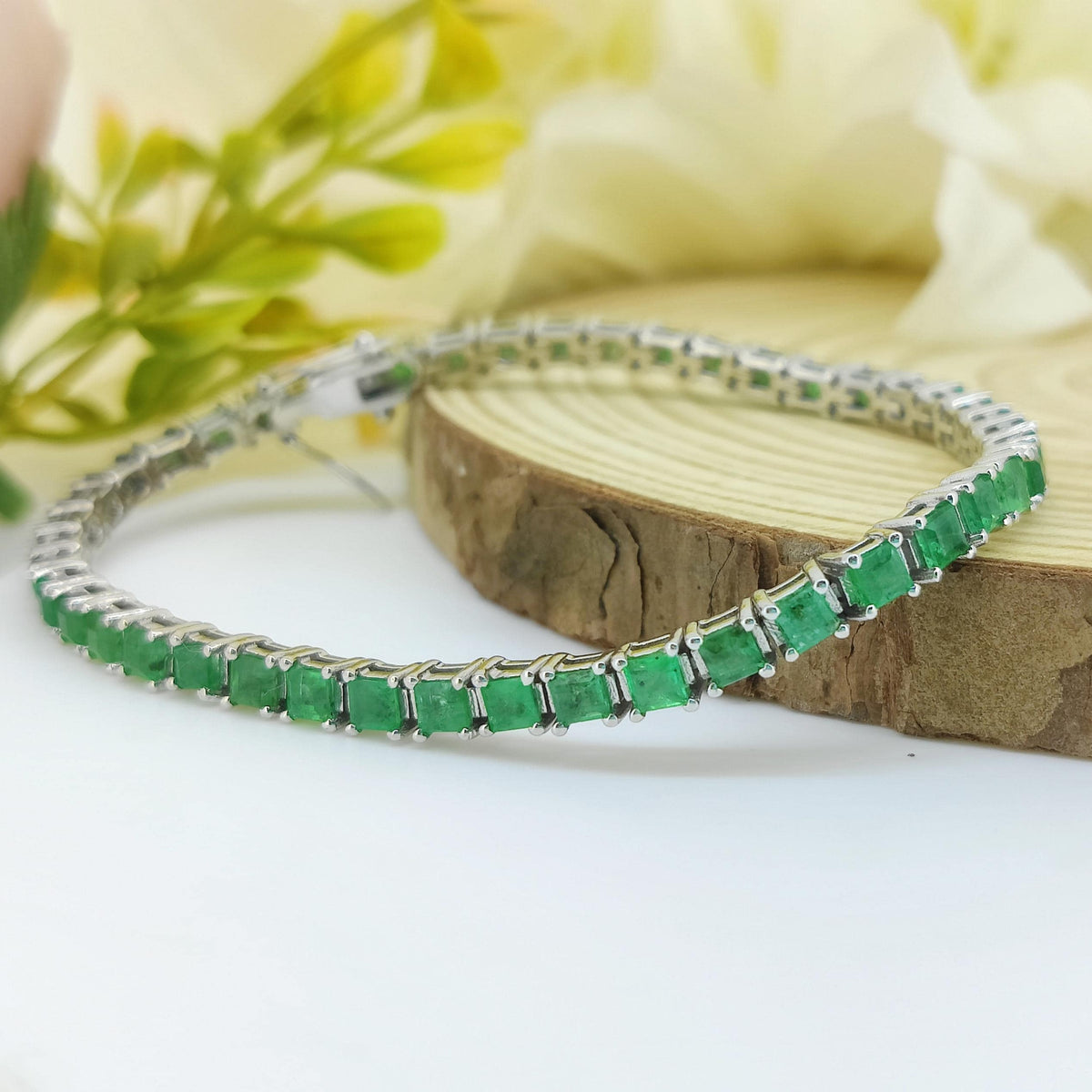 Emerald Tennis Bracelet-925 Sterling Silver Bracelet-Square Cut Gemstone Bracelet-Emerald Jewelry-Christmas Gift-Women's Jewelry for Gift