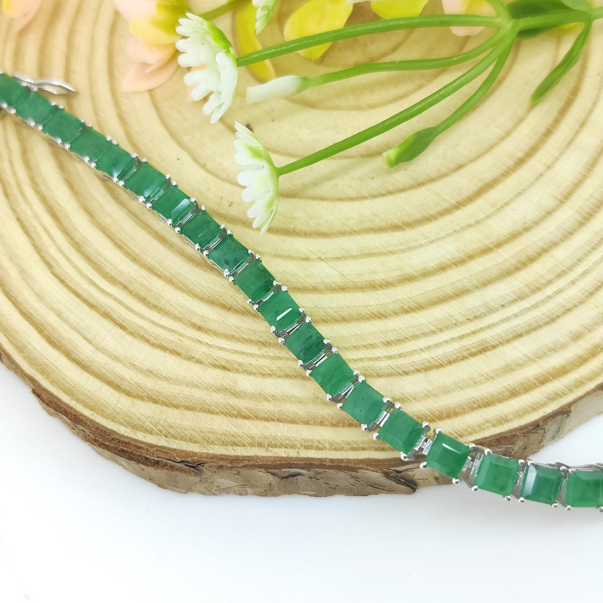 Natural Square Emerald Bracelet-925 Sterling Silver Jewelry-May Birthstone-Gemstone Tennis Bracelet-Green Emerald Jewelry-Gift for Birthday