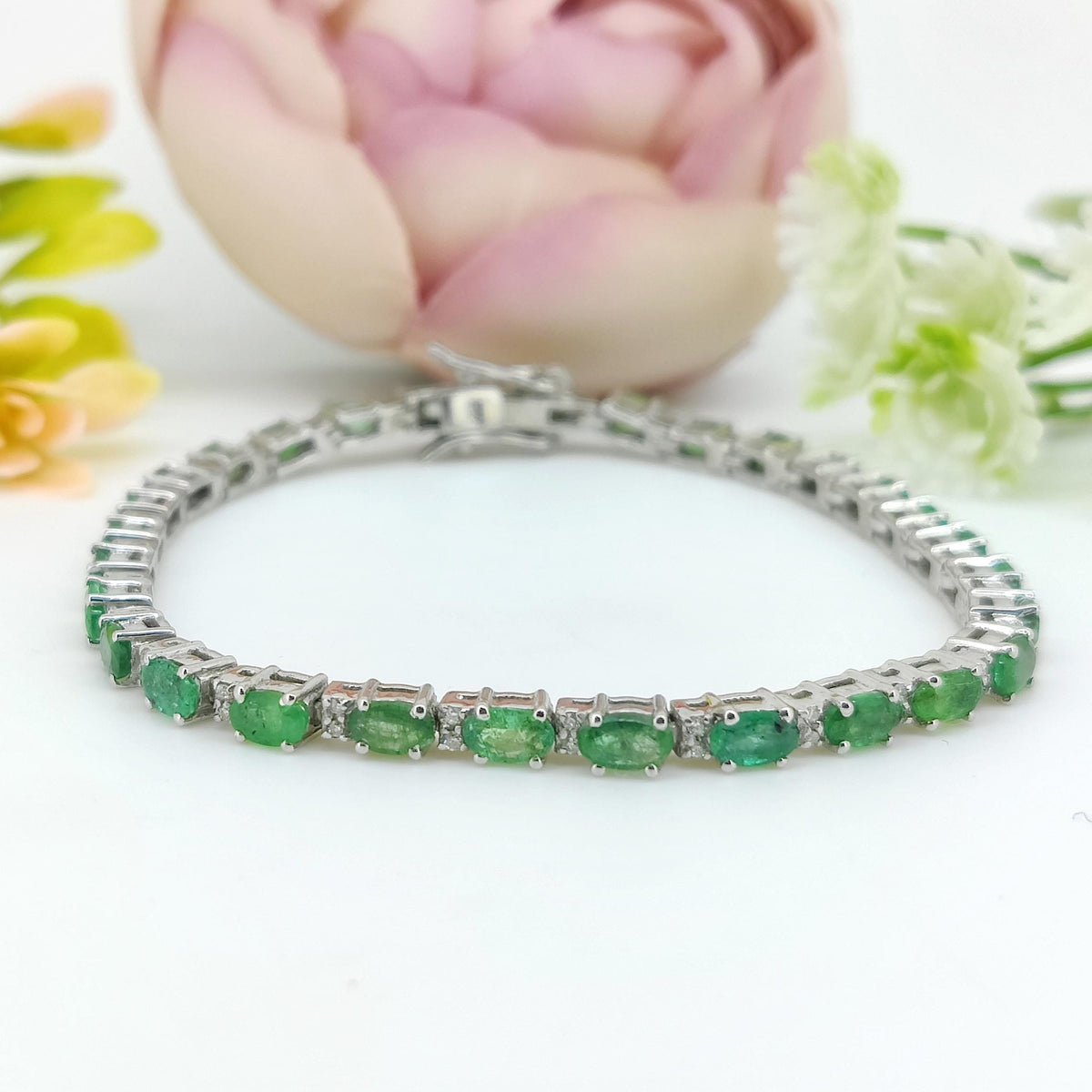 Natural Emerald Gemstone Bracelet-925 Sterling Silver Jewelry-Diamond Tennis Bracelet-May Birthstone-Green Emerald Jewelry-Gift for wife