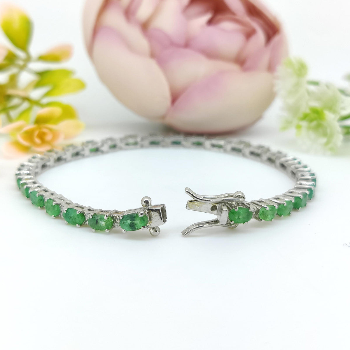 Natural Emerald Gemstone Bracelet-925 Sterling Silver Jewelry-Diamond Tennis Bracelet-May Birthstone-Green Emerald Jewelry-Gift for wife
