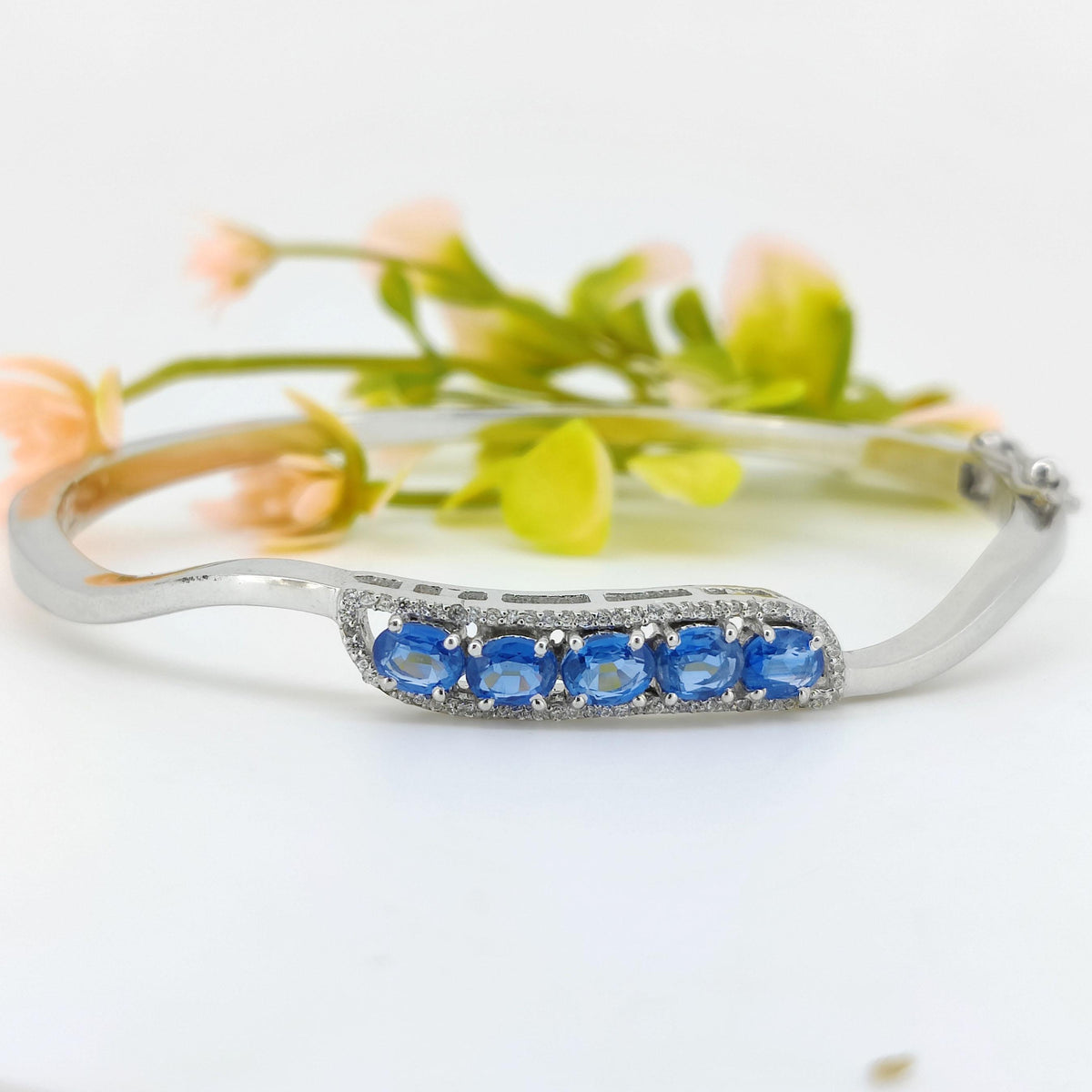 Blue Kyanite Jewelry, Handmade Silver Bangle, Unique Handmade Gemstone Bracelet