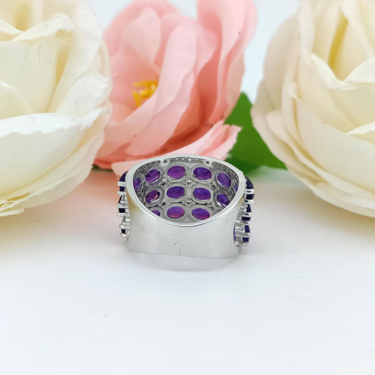 Natural African Amethyst Ring-925 Sterling Silver-Oval Gemstone Ring-February Birthstone Jewelry-Cubic Zircon-Purple Amethyst Jewelry Gift
