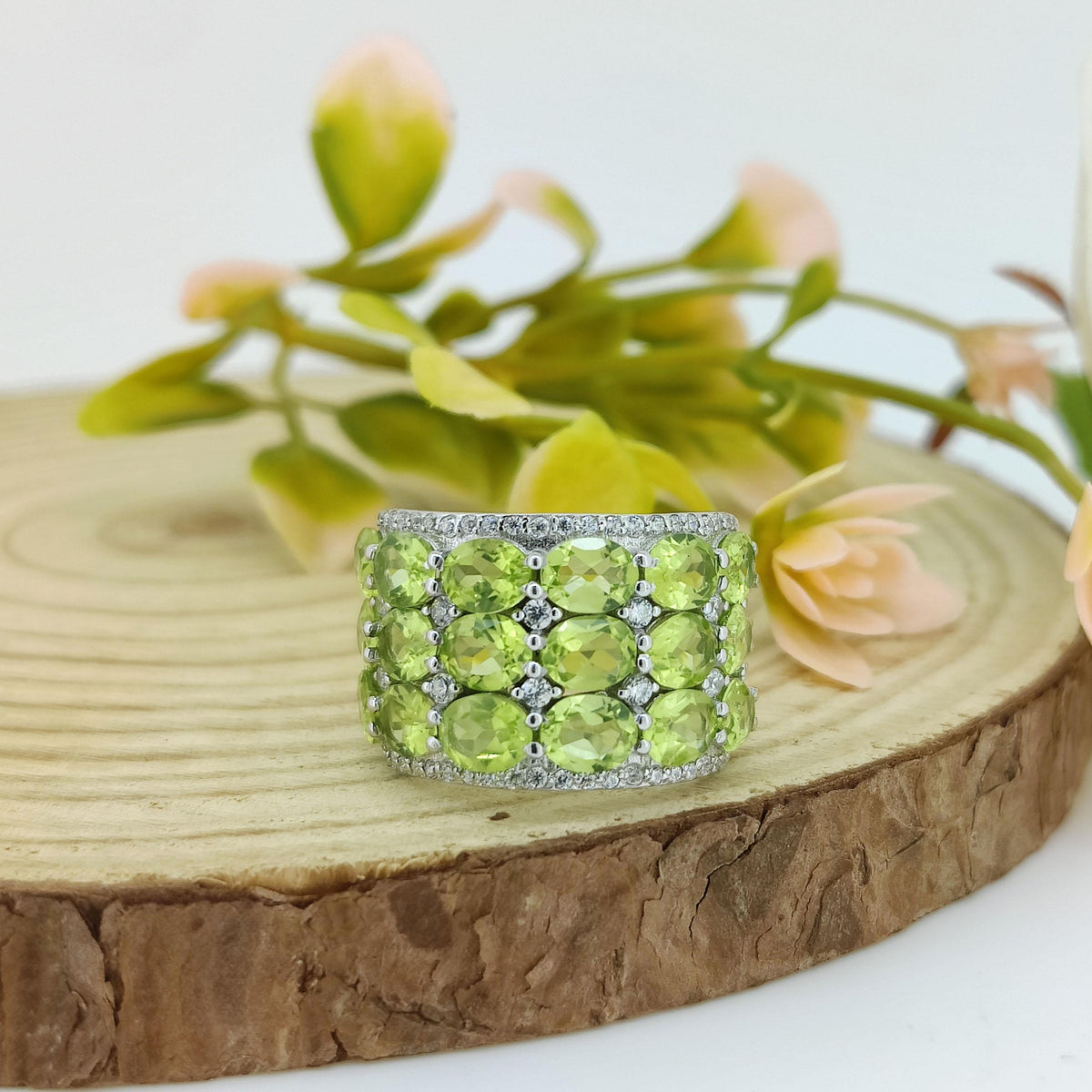 Oval Peridot Engagement Ring: Sterling Silver August Birthstone