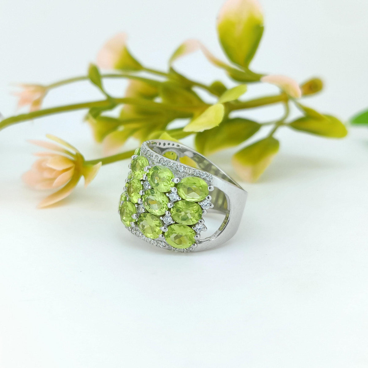 Oval Peridot Engagement Ring: Sterling Silver August Birthstone