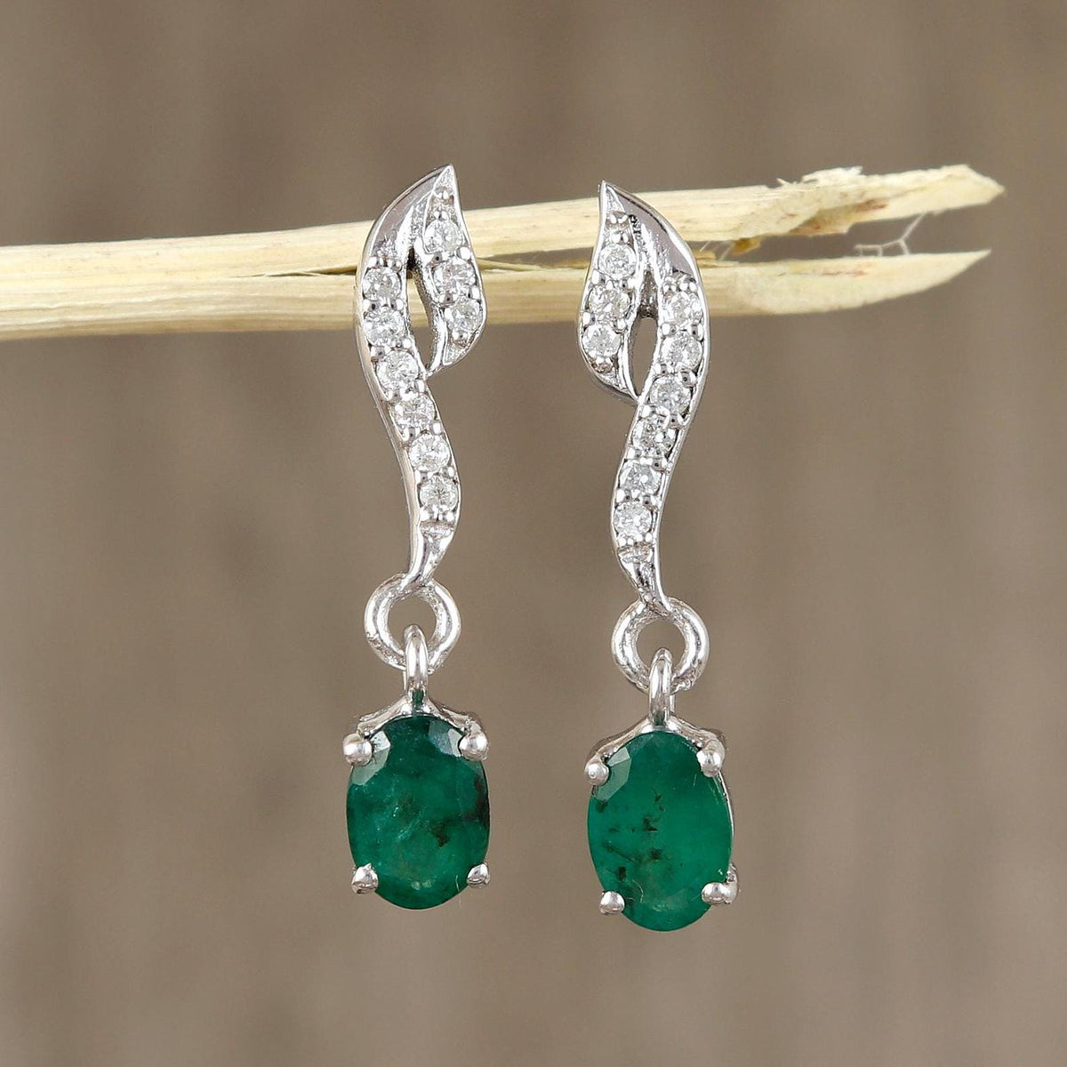Emerald Stud Earrings: 925 Sterling Silver, Oval Gemstone